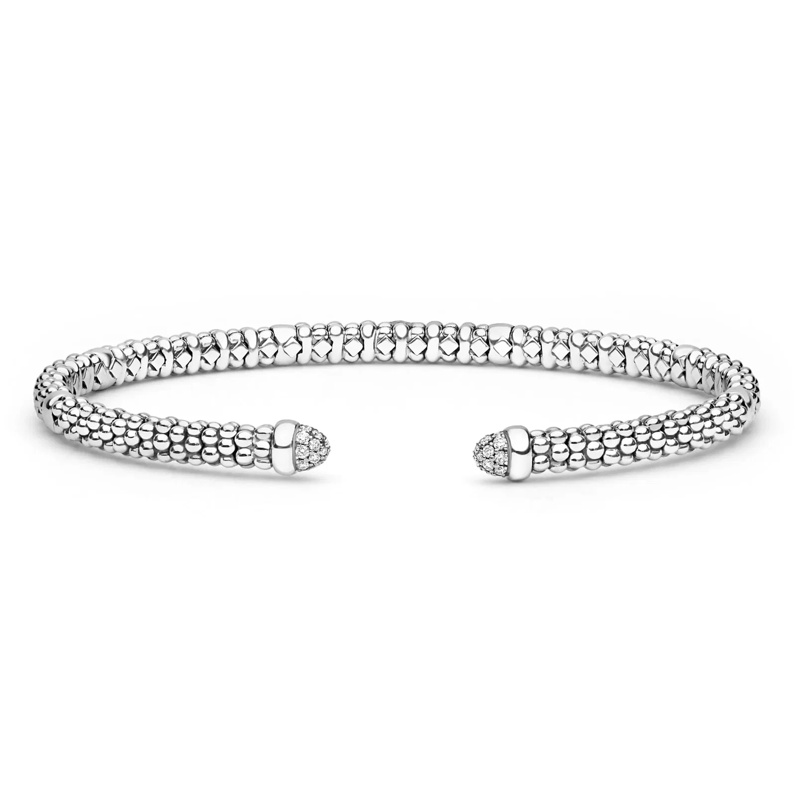 Image of Signature Caviar Silver Caviar Diamond  Mini Versa Torque Bracelet | 3mm