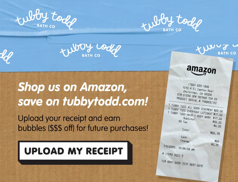 Shop on Amazon, save on tubbytodd.com! Upload your receipt and earn bubbles for future purchases!