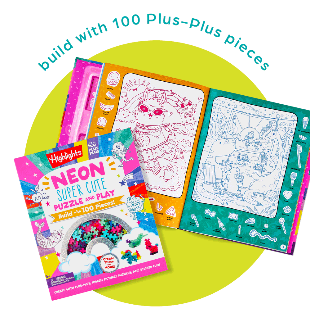 Neon Super Cute Puzzle and Play: Build With 100 Plus-Plus Pieces!