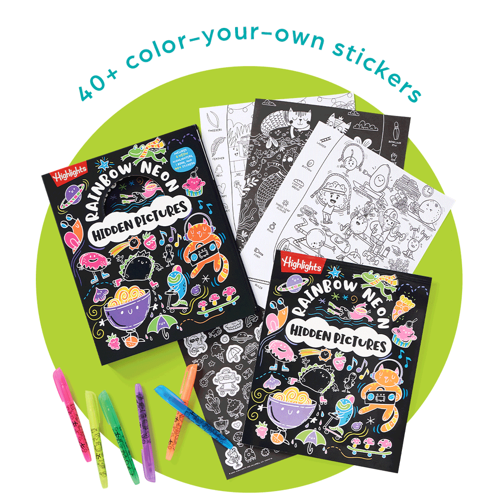 Rainbow Neon Hidden Pictures: 40+ Color-Your-Own Stickers!