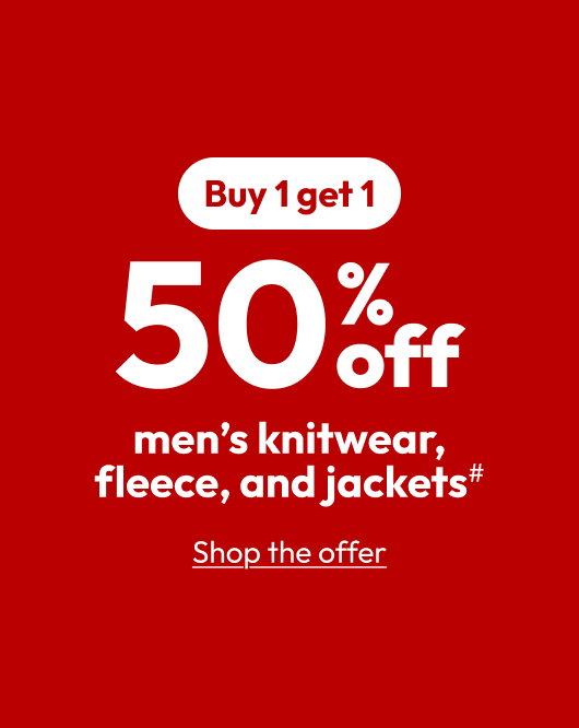 50% off men’s knitwear, fleece, and jackets#