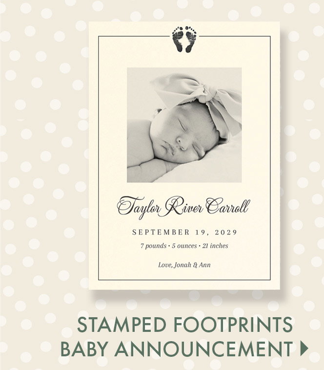 Stamped Footprints Photo Baby Announcement
