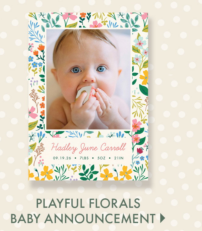 Playful Florals Photo Baby Announcement