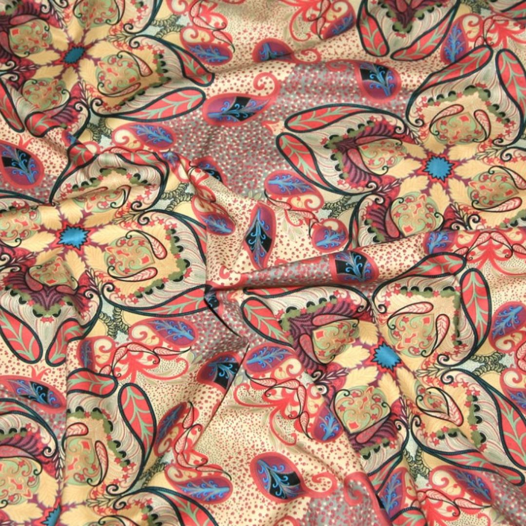 Cotton Lawn Fabric Coral Multicoloured