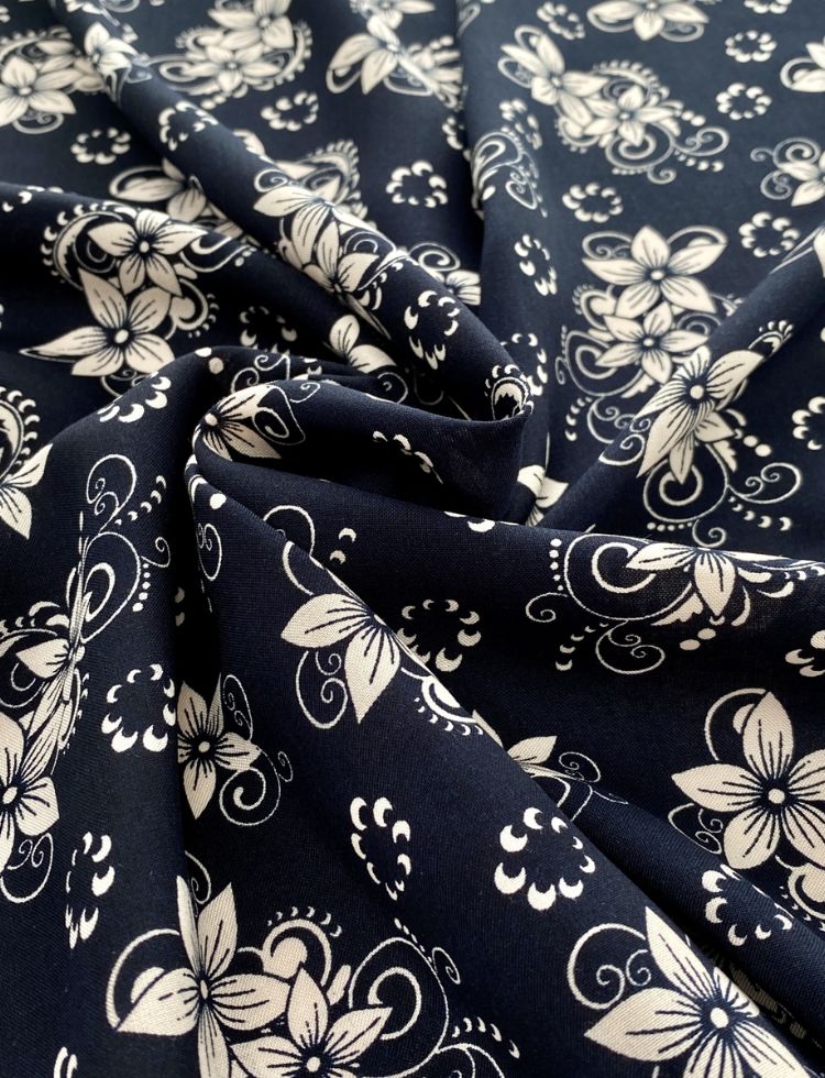 Deadstock Viscose Challis Fabric Navy