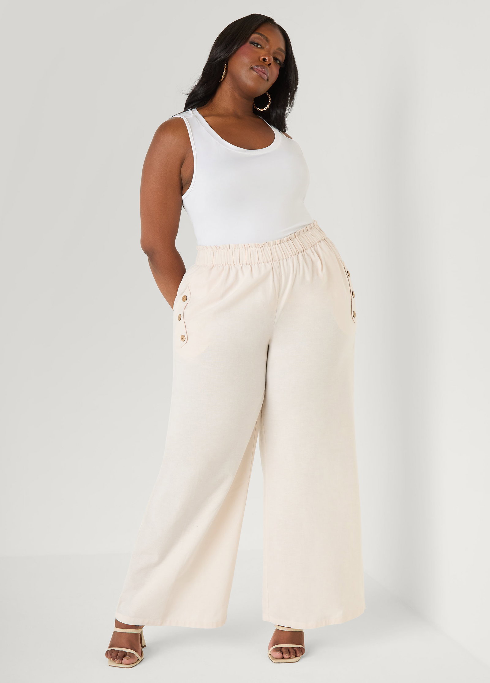 Button Detailed Cotton Blend Pants