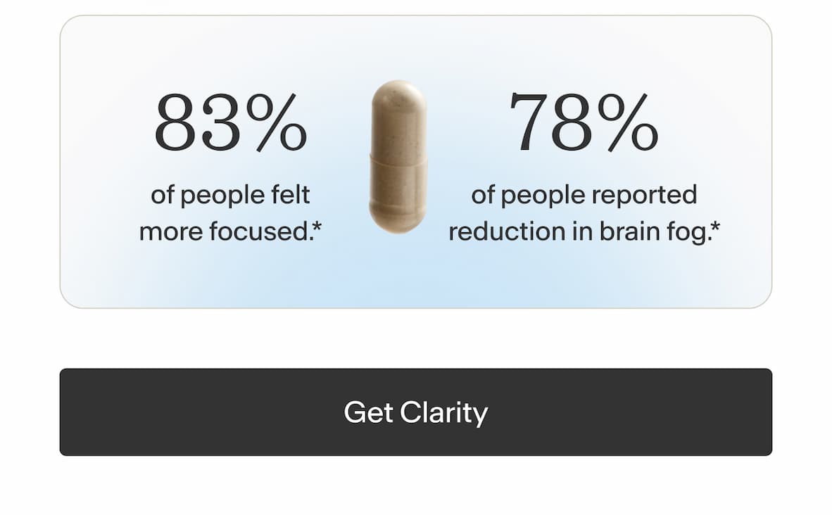 83% of people felt more focused.*  78% of people reported reduction in brain fog.* -- Get Clarity