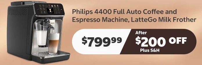 Philips 4400 Full Auto Coffee and Espresso Machine, LatteGo Milk Frother
