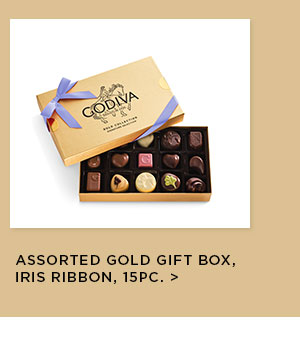 Assorted Chocolate Gold Gift Box, Iris Ribbon, 15pc.