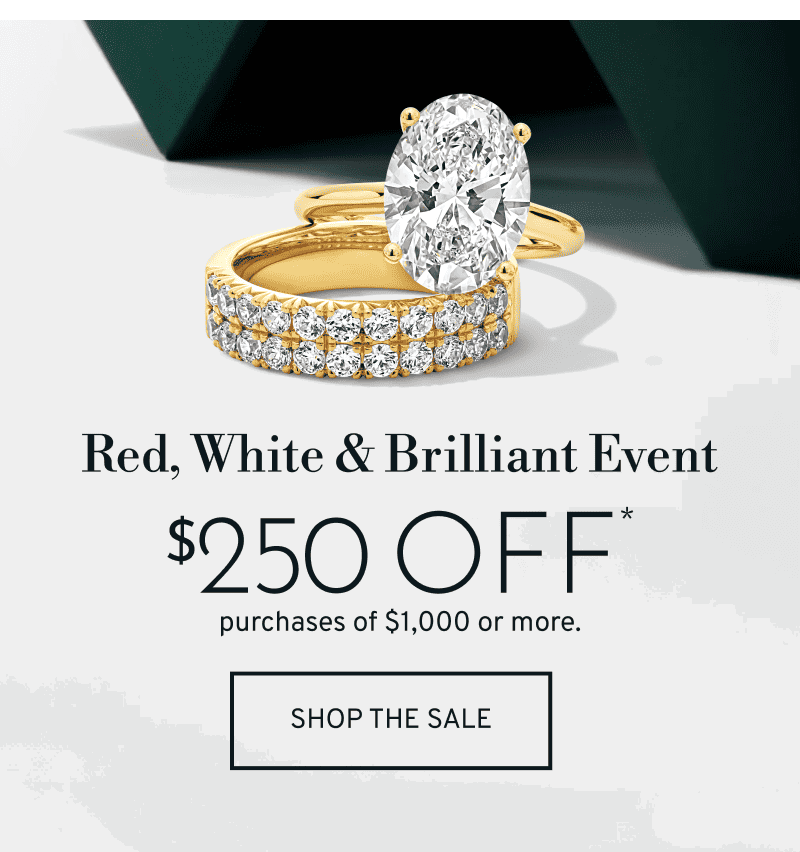 A set of bridal rings in yellow gold with diamonds. $250 OFF* purchases of $1,000 or more. Click to Shop the Sale