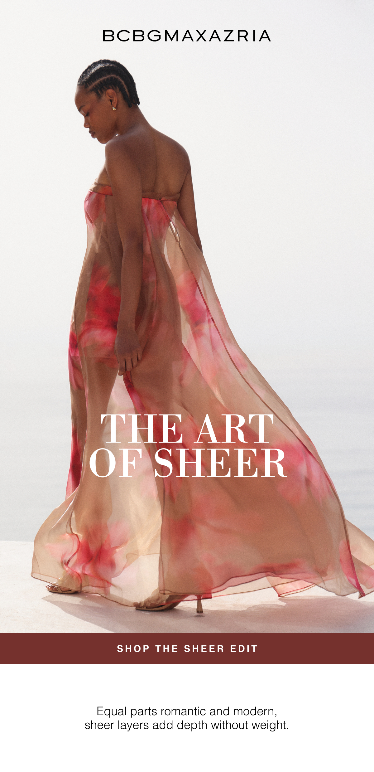 BCBGMAXAZRIA | The Art of Sheer | Equal parts romantic and modern, sheer layers add depth without weight. Shop the Sheer Edit 