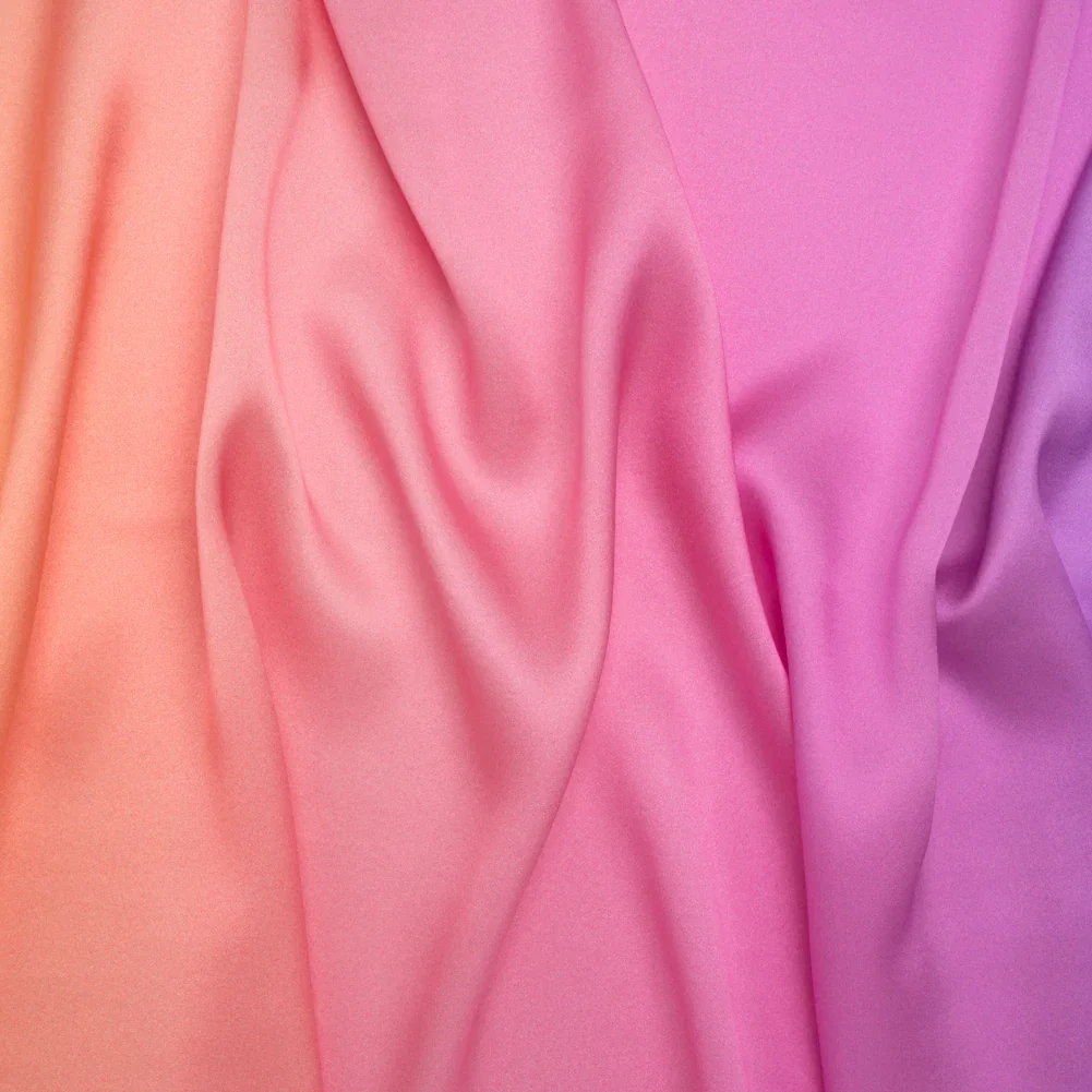 Image of Silk Charmeuse Print 16MM, Made in Italy - Light Peach, Pink and Lavender Ombre