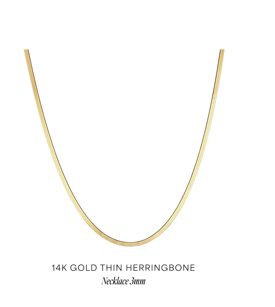 14K Gold Thin Herringbone Necklace 3mm