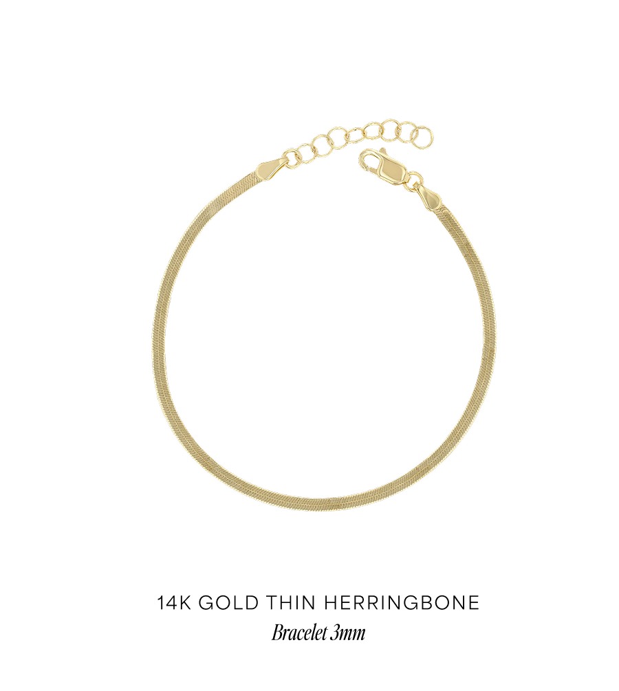 14K Gold Thin Herringbone Bracelet 3mm