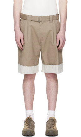 Beige Stripe Detailed Shorts - RE;CODE