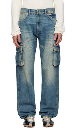 Blue Faded Denim Cargo Pants - Silas