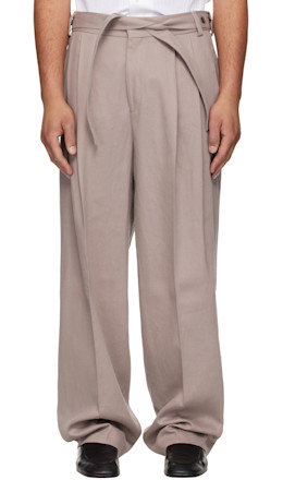 Taupe Fashion-Fit Front Pleat Belt Detail Trousers - Hugo