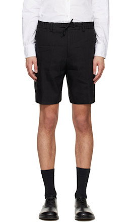 Black Relaxed-Fit Tech Linen Shorts - BOSS
