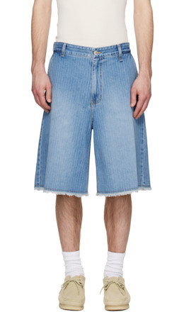 Blue Stripe Denim Bermuda Shorts - Solid Homme