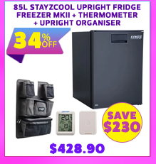 85L Stayzcool Upright Fridge Freezer MKII + Upright Fridge Organiser + Wireless Fridge Thermometer