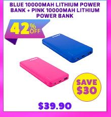 Blue 10000mAh Lithium Power Bank + Pink 10000mAh Lithium Power Bank