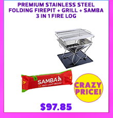 Premium Stainless Steel Folding Firepit + Premium Stainless Steel Firepit Grill + SAMBA 3 in 1 Fire Log