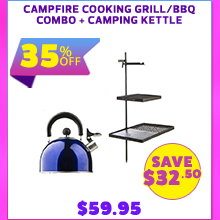 Campfire Cooking Grill/BBQ Combo + Camping Kettle