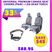 Universal Premium Canvas Seat Covers (Pair) + LED Head Torch