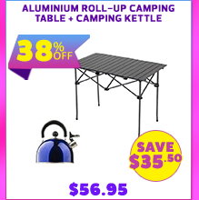 Aluminium Roll-Up Camping Table + Camping Kettle