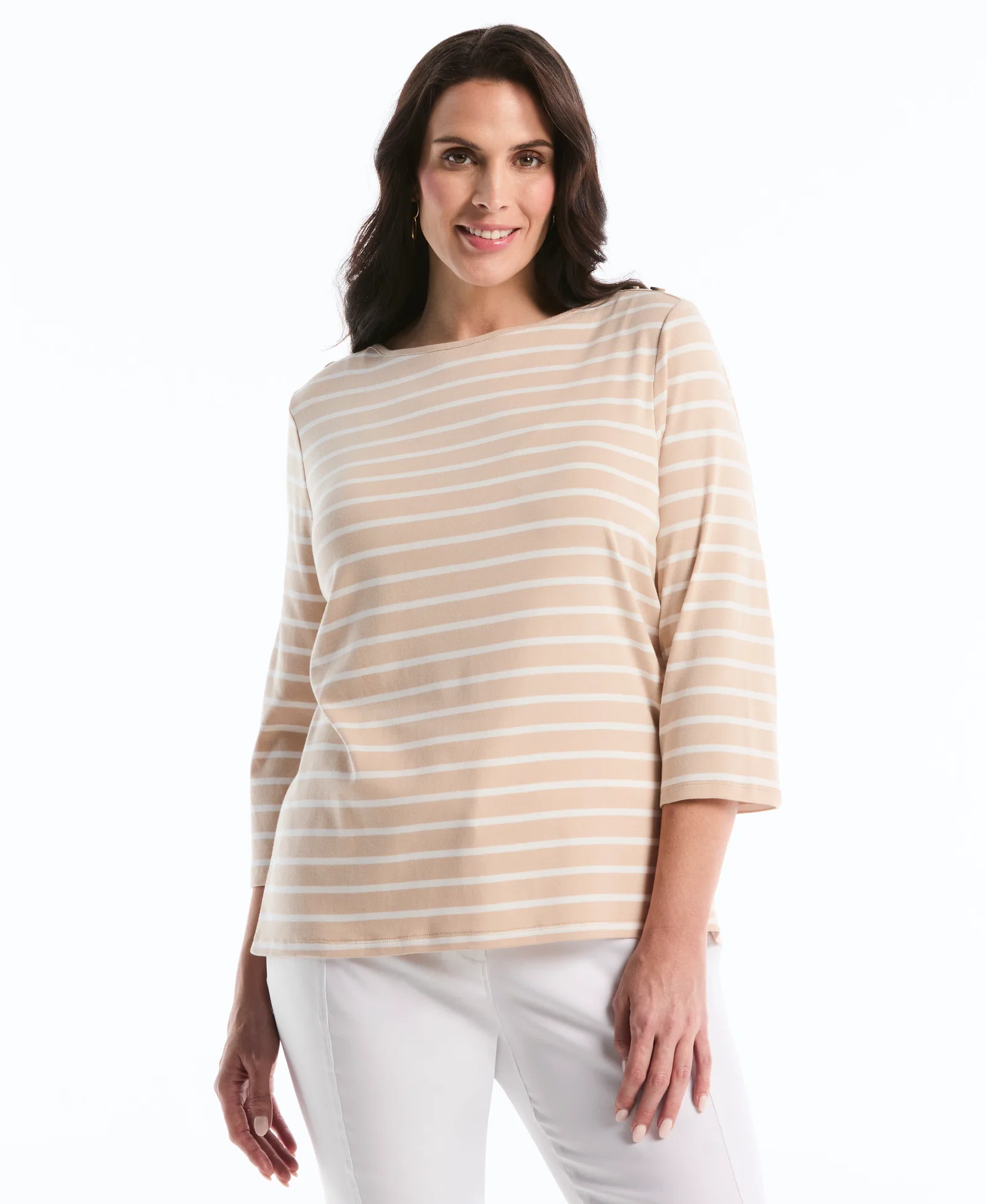 Image of Plus Size Stripe Button Detail Top