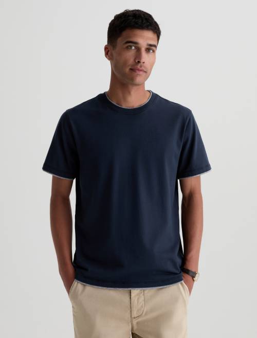 Como Double Layer Short Sleeve Crew in Deep Navy/Heather Grey