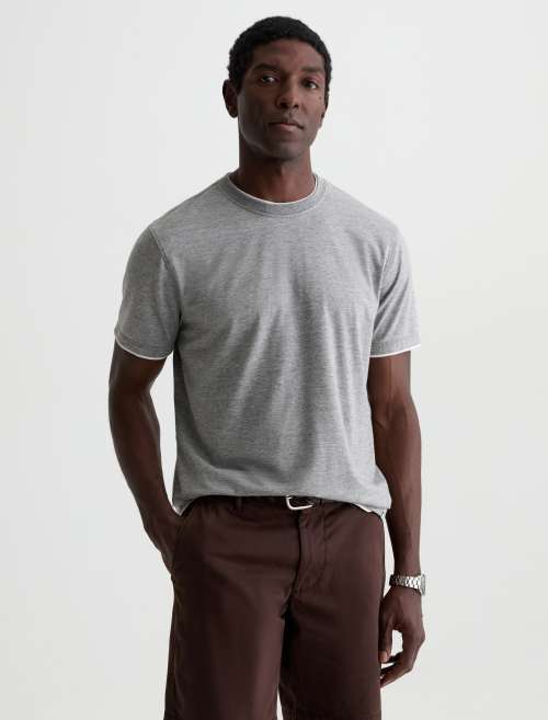  Como Double Layer Short Sleeve Crew in Heather Grey/True White