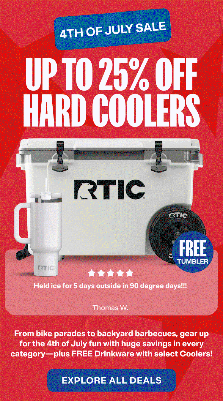 4th of July Sale - Deals in every category plus FREE drinkware with select coolers! Explore all deals