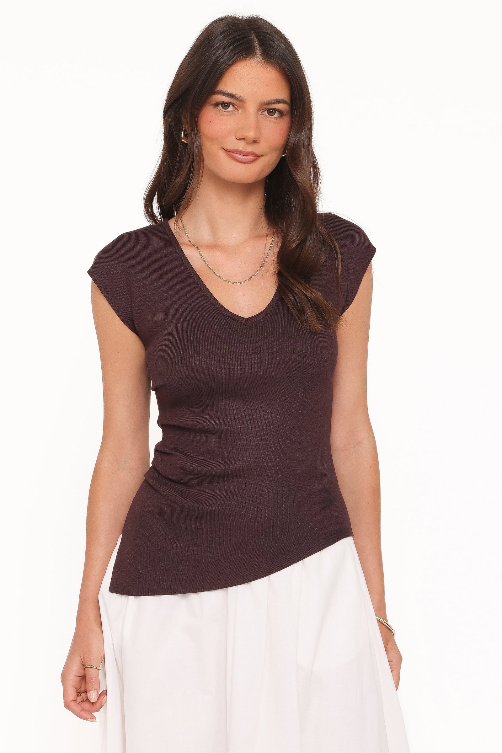 Image of Tori Side Cinch Knitted Top - Chocolate Brown
