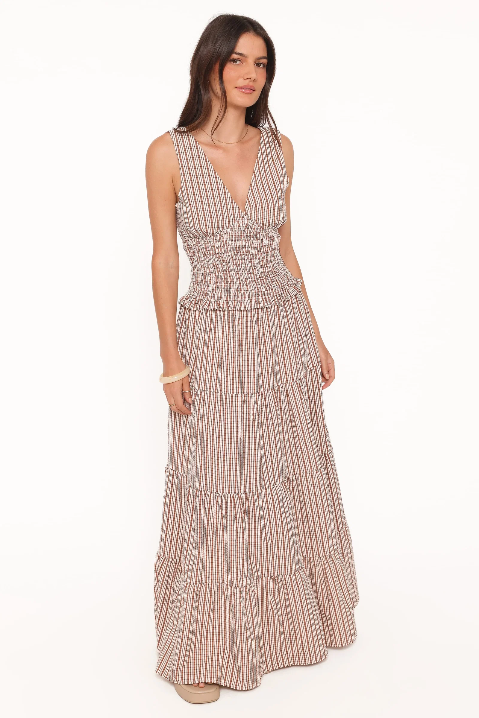 Image of Eirlys Tiered Skirt Set - Brown White