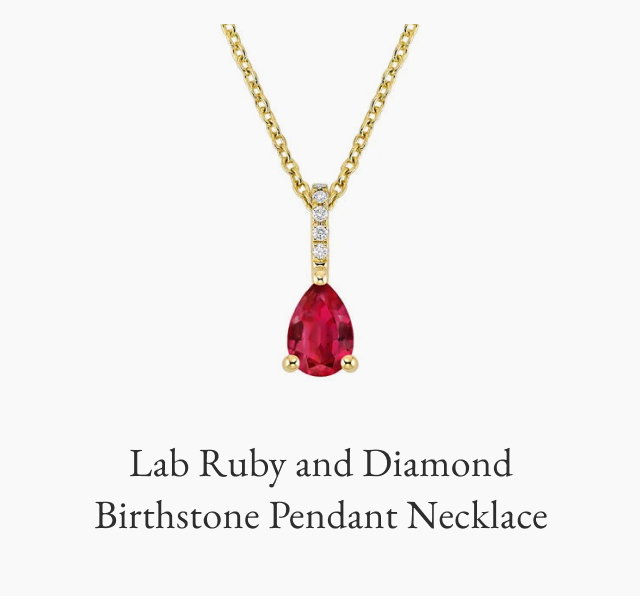 Lab Ruby and Diamond Birthstone Pendant Necklace 