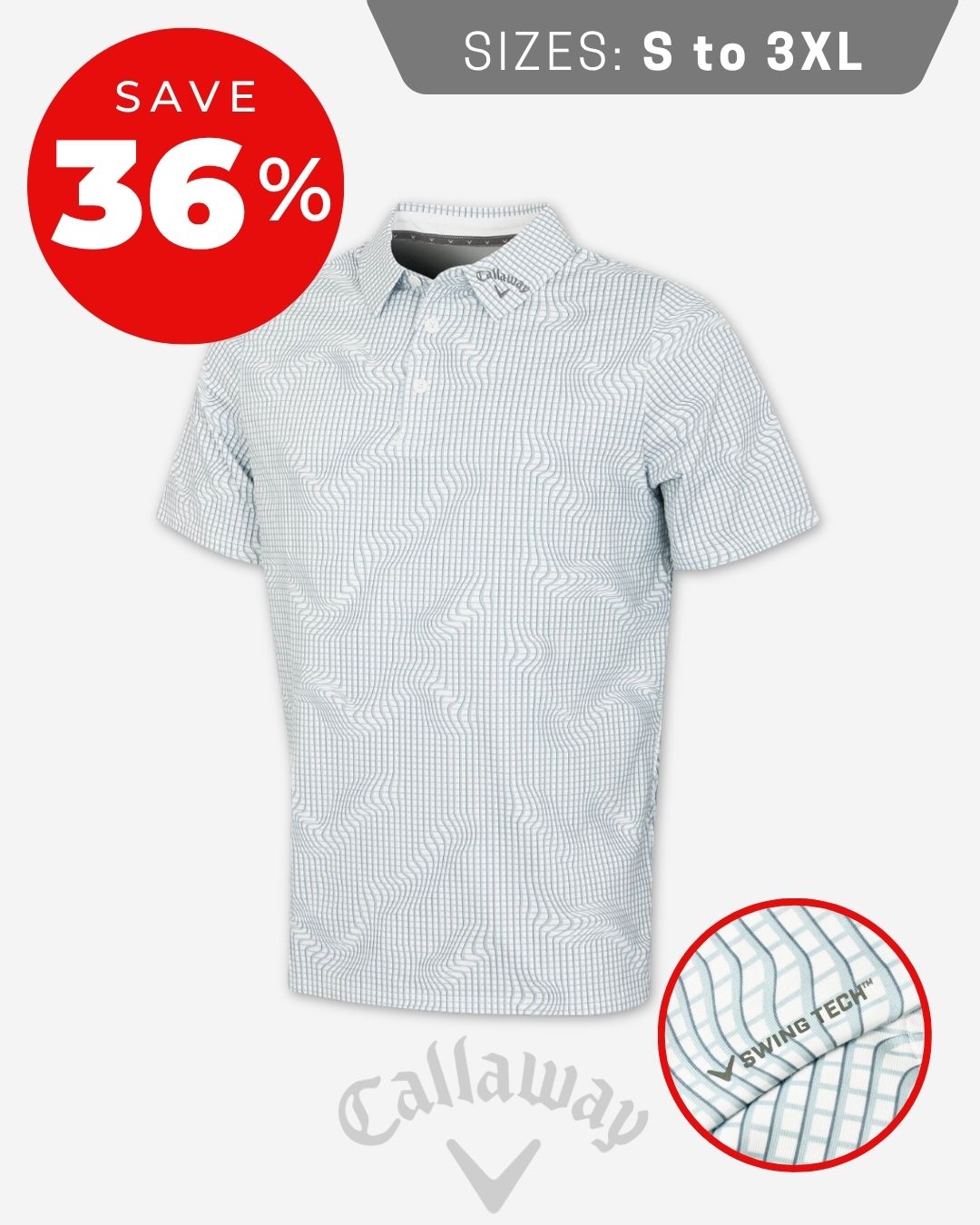 Callaway Golf Mens Warped Gingham Print Wicking Stretch Golf Polo Shirt