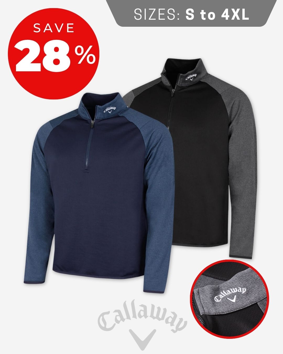 Callaway Golf Mens 2026 1/4 Zip Waffle Two-Tone Sport Midlayer Sweater