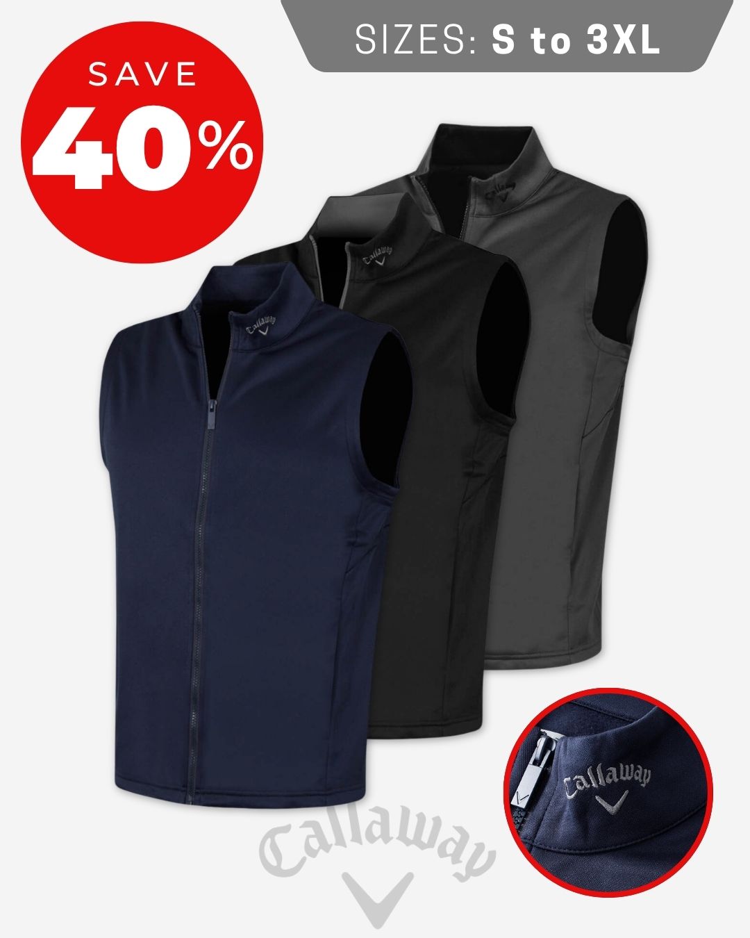 Callaway Golf Mens High Gauge Moisture Wicking Thermal Vest Gilet