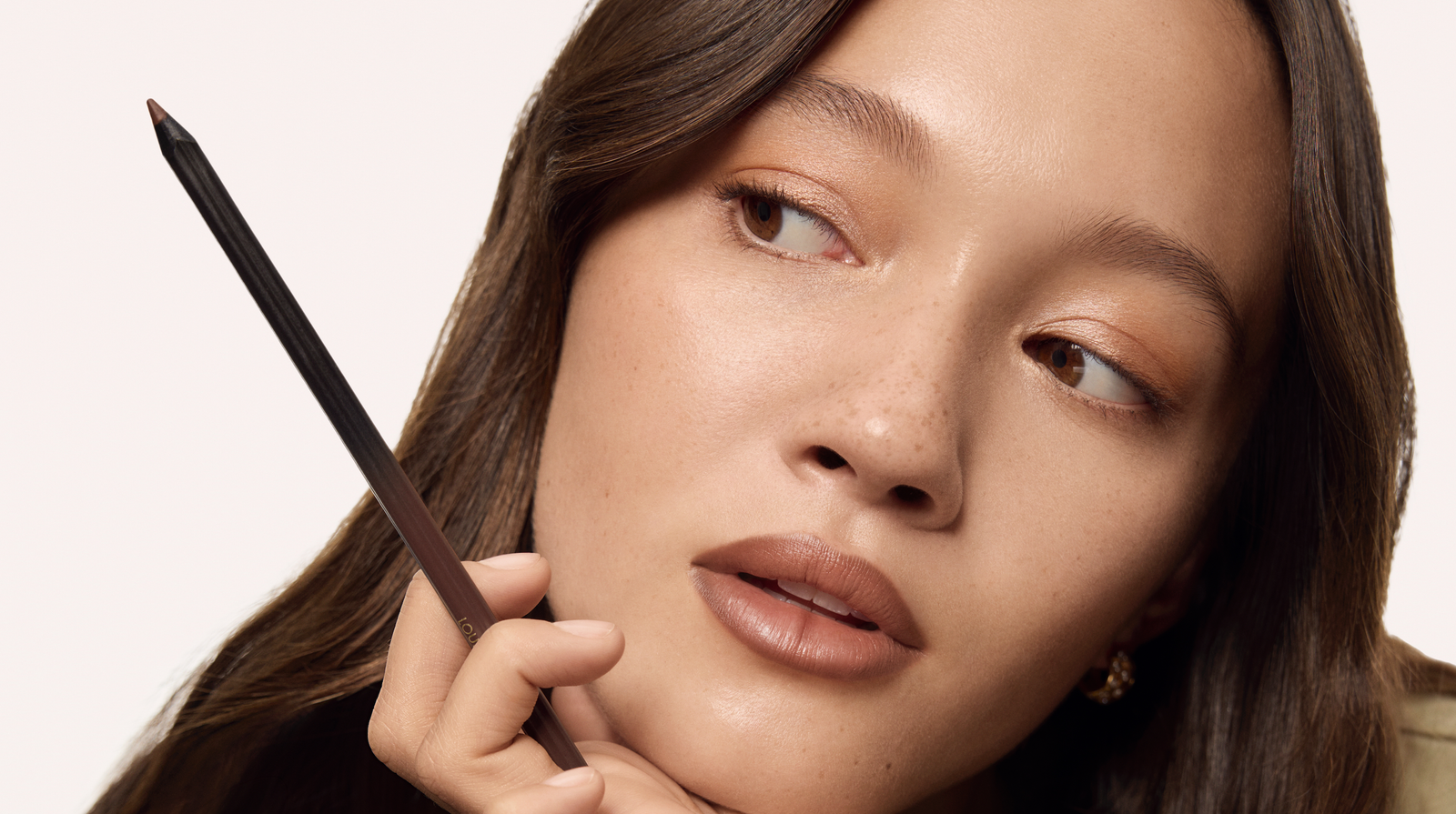 model with lip crayon