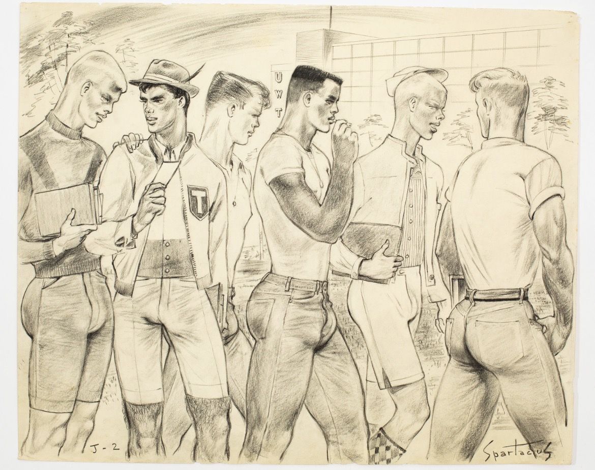 Homoerotic illustration of college undergraduates walking