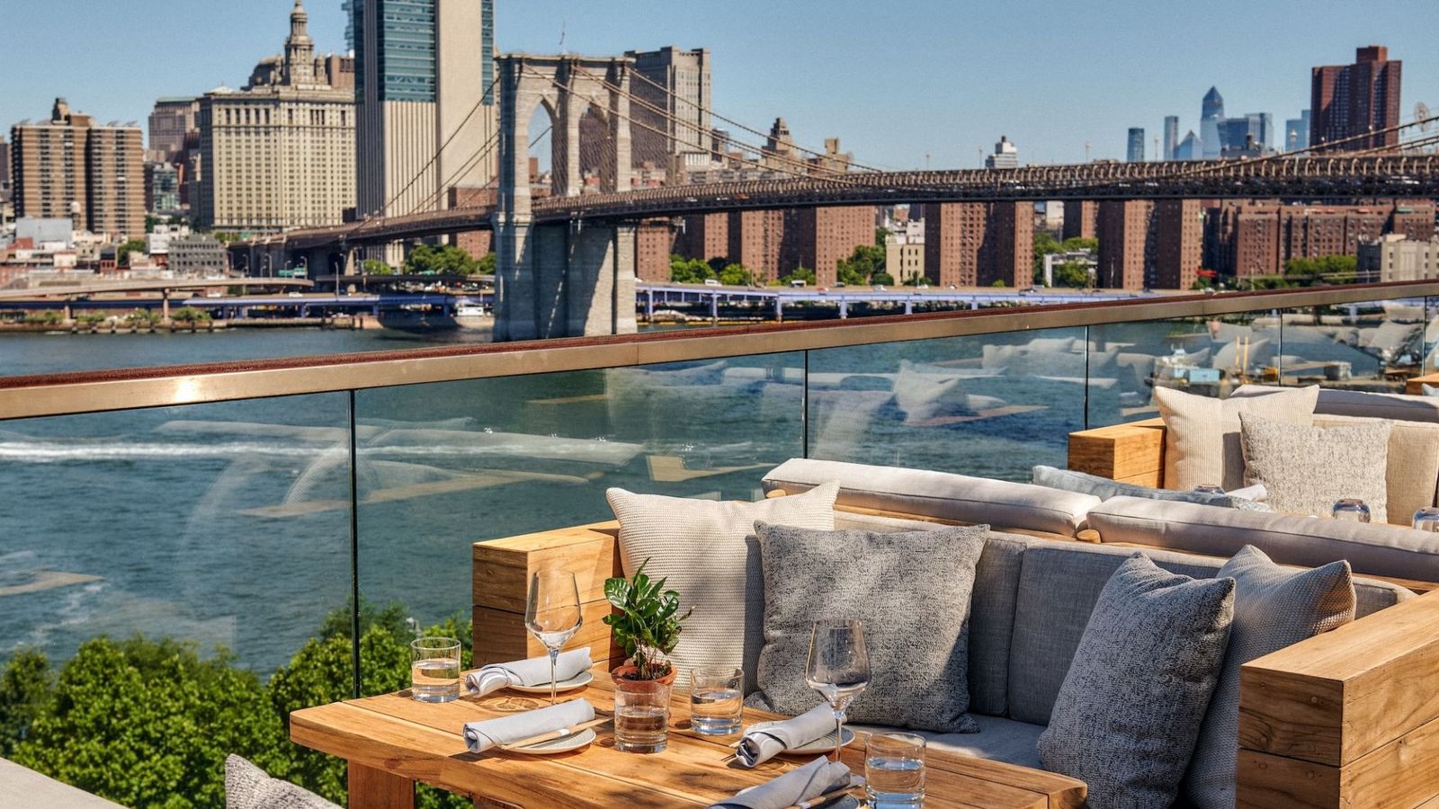 New York rooftop bar with view of city