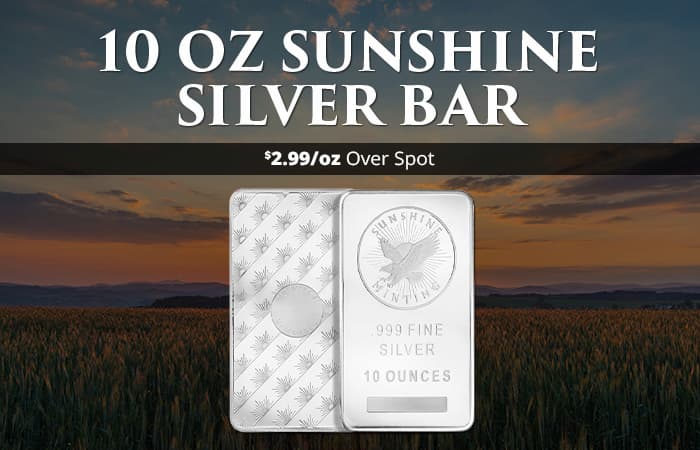 FLASH SALE: 10 oz Sunshine Silver Bar (New, MintMark SI)