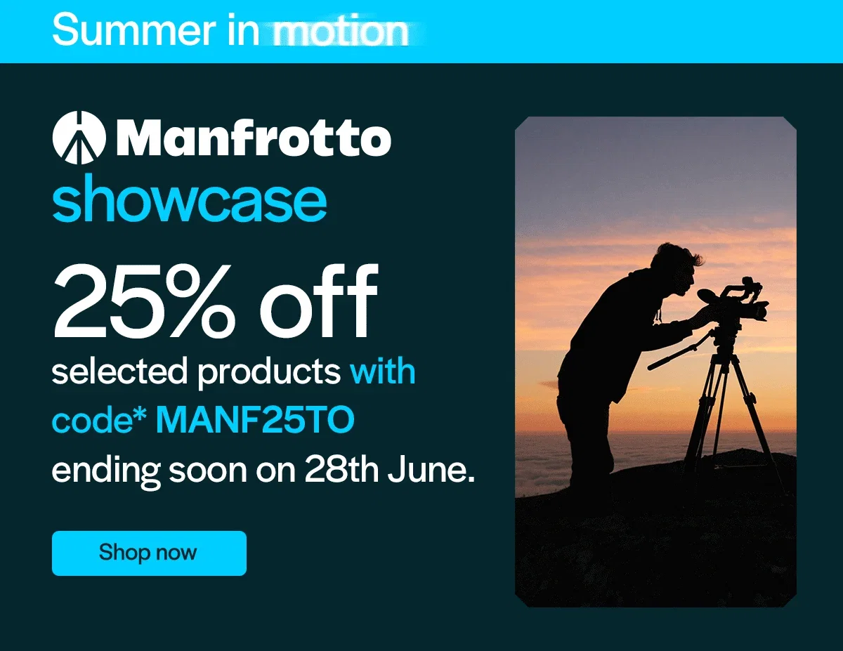 Manfrotto Showcase. 25% off selected products with code* MANF25TO ending soon on 28th June..