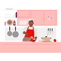 Person cooking in a kitchen