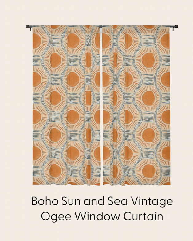 Boho Sun and Sea Vintage Ogee Window Curtain