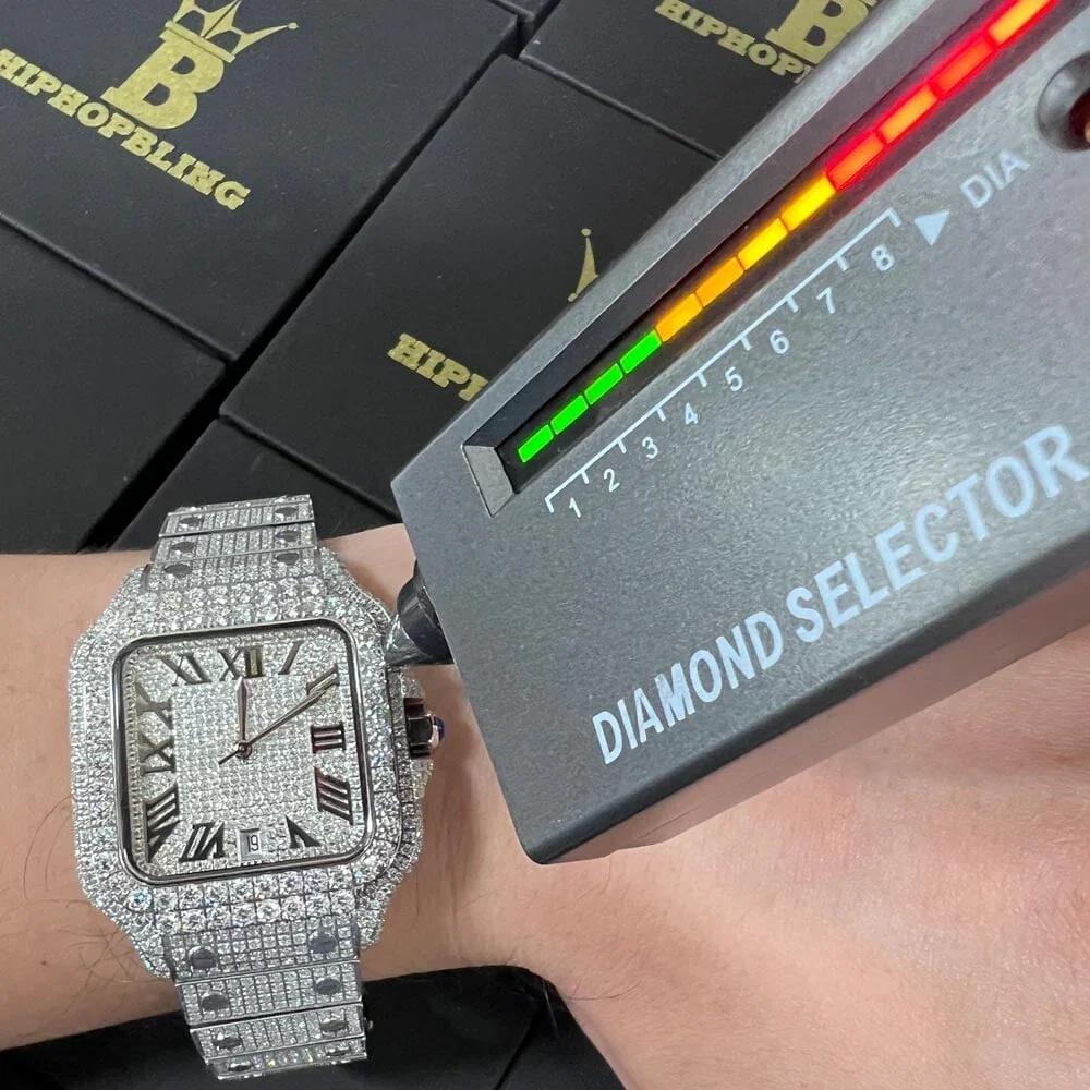 Moissanite VVS Iced Out Baller Square Steel Bust Down Watch