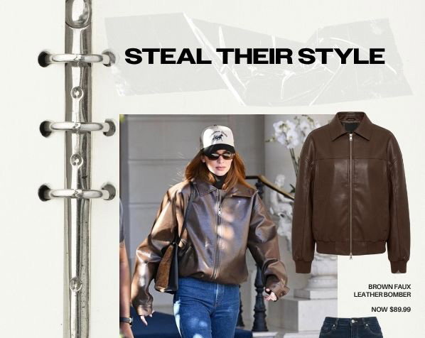 Brown Bomber Jacket Washed Faux Leather