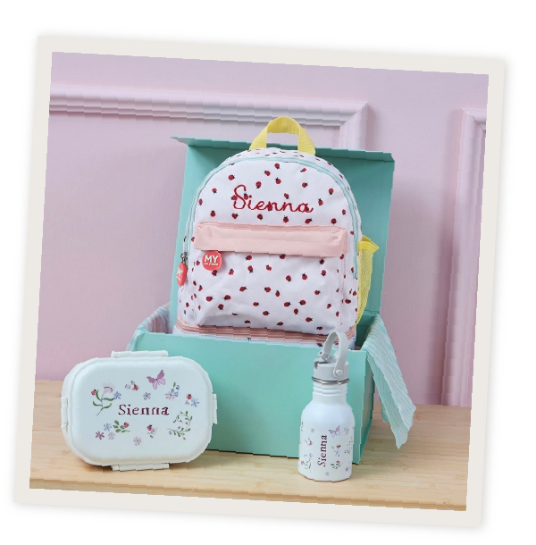 Personalised Ladybird Backpack, Bottle and Lunchbox Gift Set