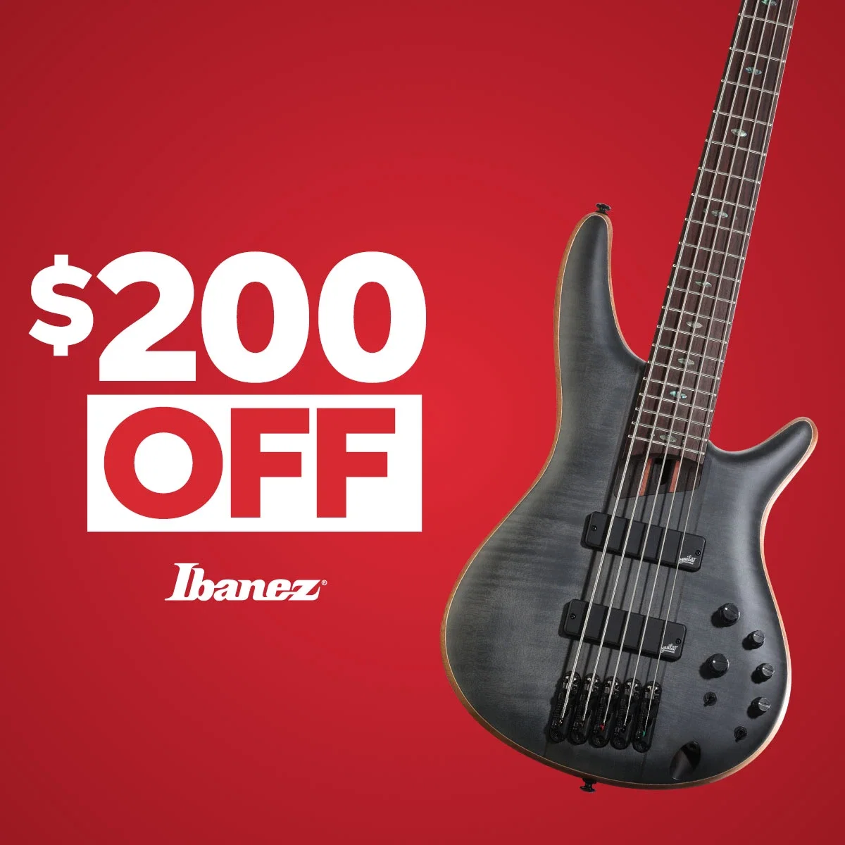 $400 Off Ibanez Premium SR1455DW 5-string Electric Bass Guitar - Transparent Gray Flat, Sweetwater Exclusive